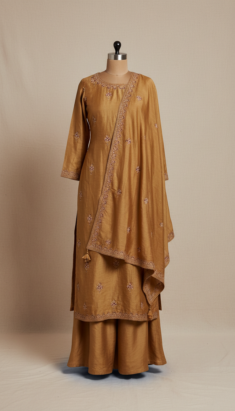 Antique Gold Silk Kurti Set