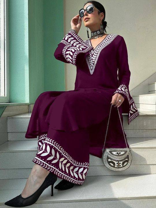 Women Ramadan Special Embroidered Kurta Palazzo Set | Elegant Festive Ethnic Wear for Women