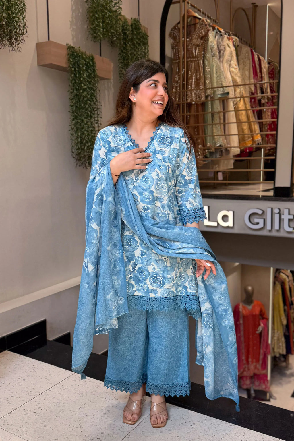 Elegant Floral Printed Kurta Palazzo Set with Dupatta for Stylish Festive & Ethnic Looks.