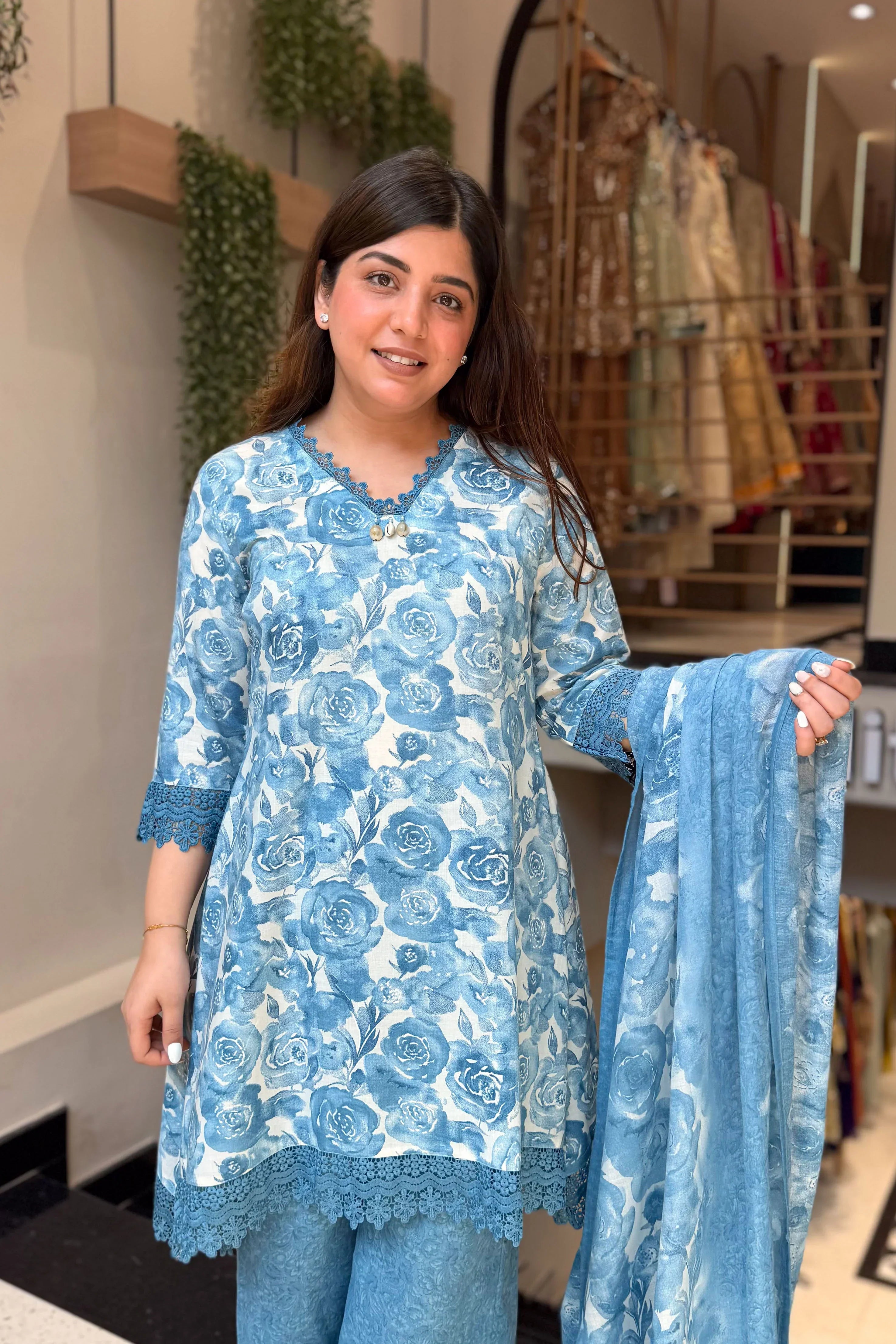 Elegant Floral Printed Kurta Palazzo Set with Dupatta for Stylish Festive & Ethnic Looks.