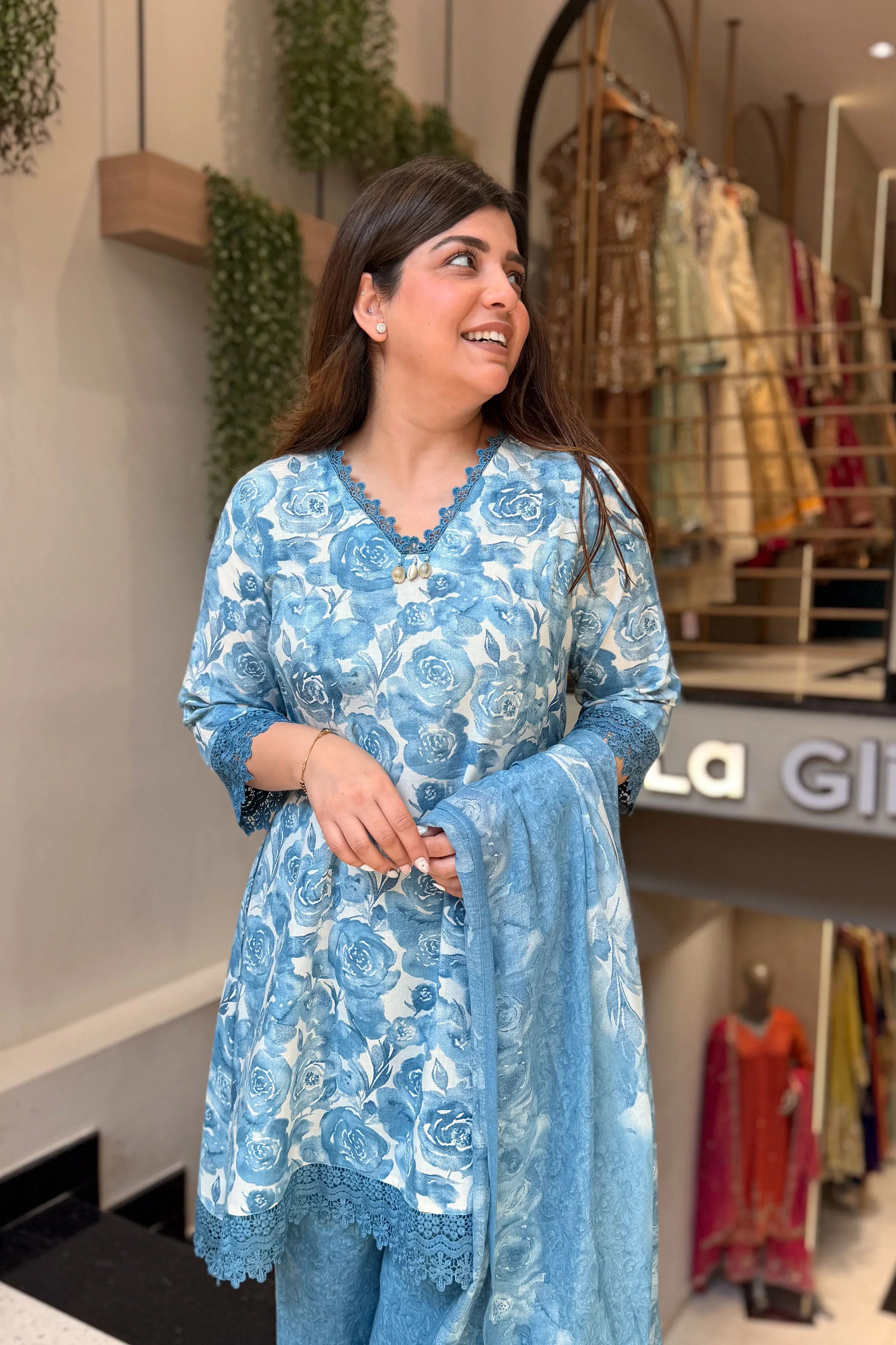 Elegant Floral Printed Kurta Palazzo Set with Dupatta for Stylish Festive & Ethnic Looks.