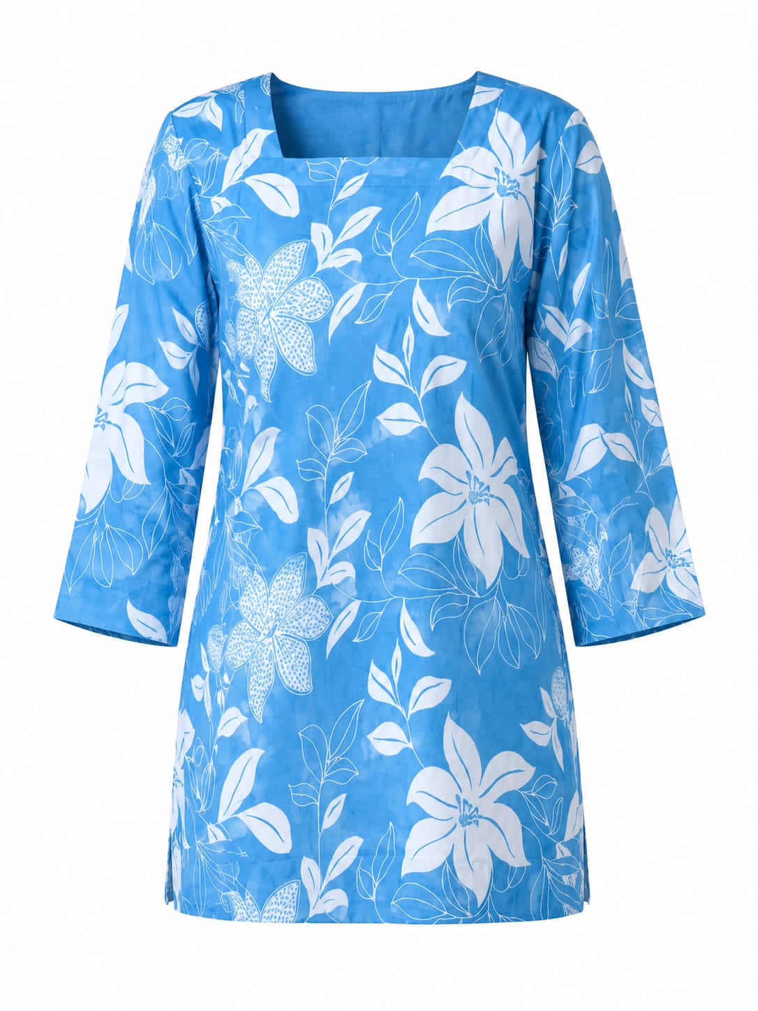 Women Floral Printed Regular Fit Blue Tunic Top