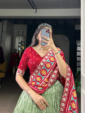 Women's Multicolour Traditional Patola Print Lehenga Choli with Maroon Blouse & Dupatta | Navratri Garba Dress