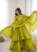 Aadhya  Heavy Chinon Silk Embroidered Suit Set | Sequin & Thread Work Top with Plazo & Lace Dupatta | Ready to Wear