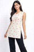 Women Floral Printed Sleeveless Tunic Top | Casual V-Neck Long Tunic for Women | Stylish Daily Wear Top