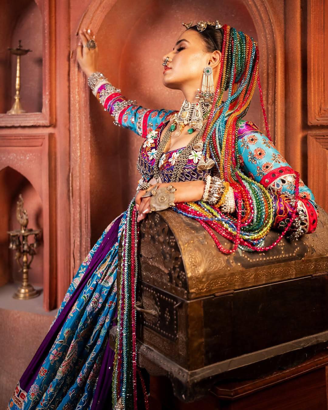 Women's Traditional Multicolor Printed Navratri Chaniya Choli with Heavy Embroidery & Mirror Work Lehenga Set