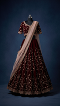 Maroon Velvet Lehenga Choli