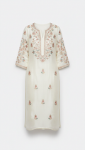 Cloud White Embroidered Silk Kurti