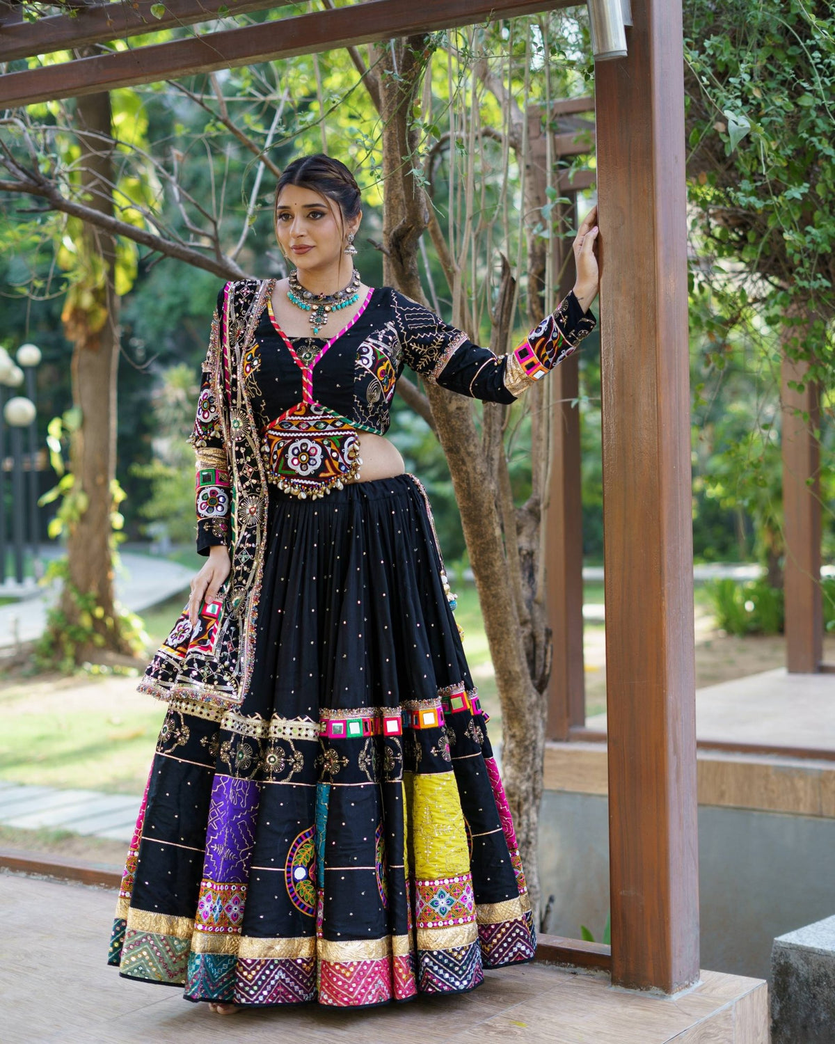 Heavy Muslin Cotton Mirror Work Lehenga Choli with Dupatta | Fully Stitched 4 Meter Flare Traditional Ethnic Wear - Vastra