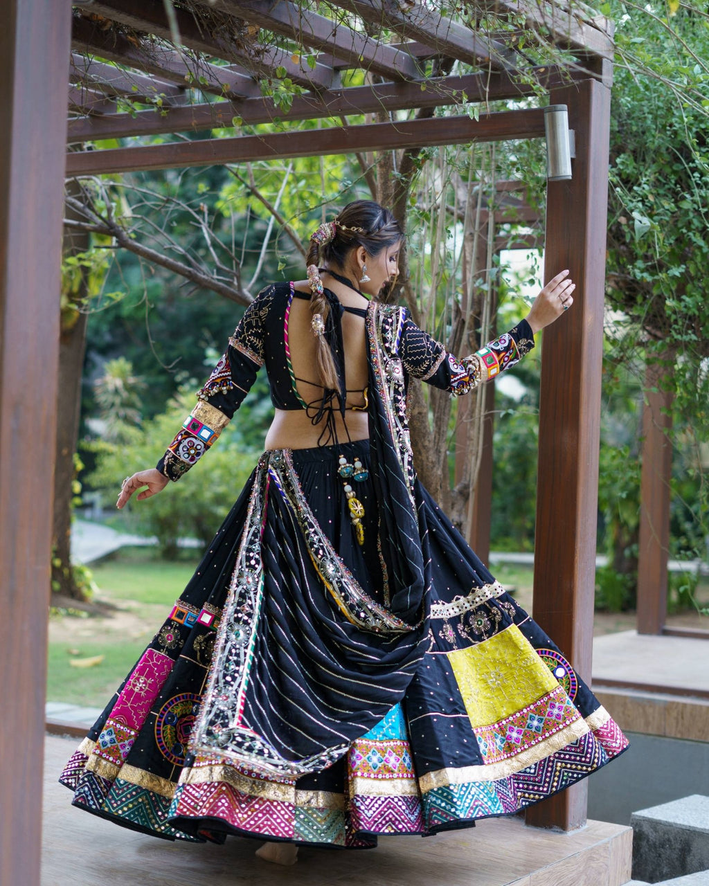 Heavy Muslin Cotton Mirror Work Lehenga Choli with Dupatta | Fully Stitched 4 Meter Flare Traditional Ethnic Wear - Vastra