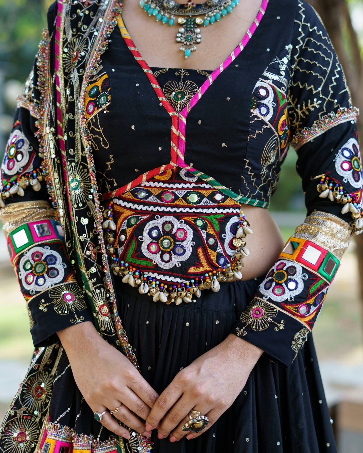 Heavy Muslin Cotton Mirror Work Lehenga Choli with Dupatta | Fully Stitched 4 Meter Flare Traditional Ethnic Wear - Vastra