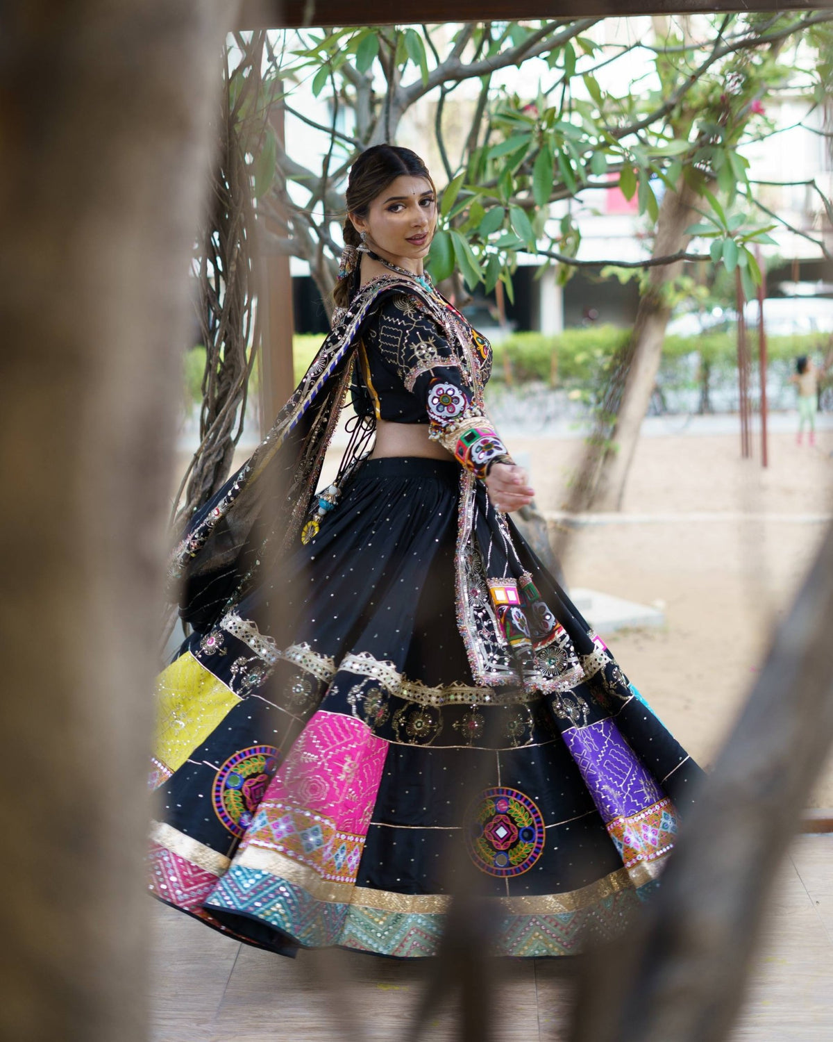 Heavy Muslin Cotton Mirror Work Lehenga Choli with Dupatta | Fully Stitched 4 Meter Flare Traditional Ethnic Wear - Vastra