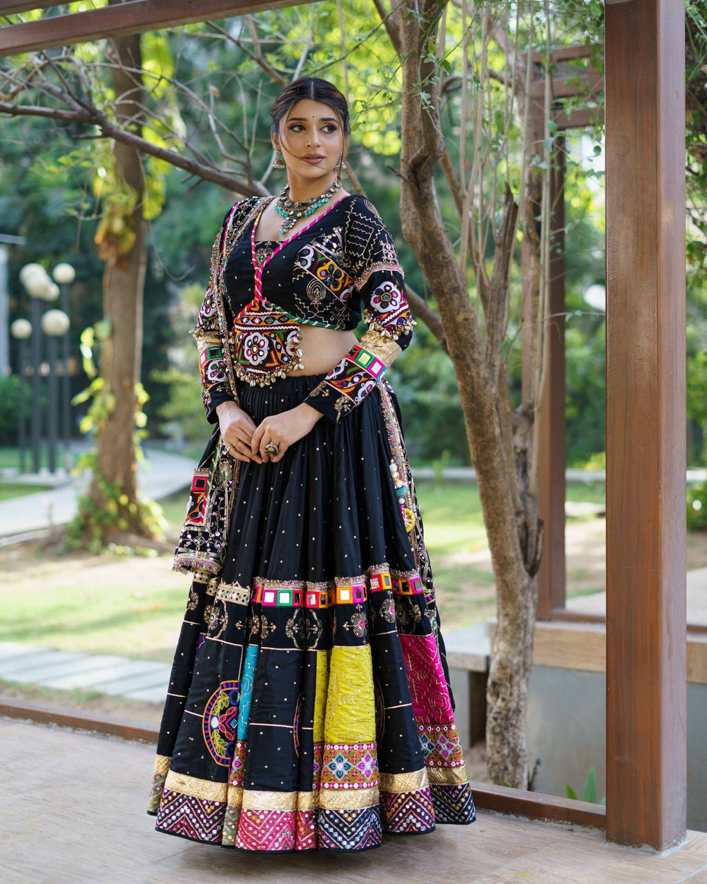 Heavy Muslin Cotton Mirror Work Lehenga Choli with Dupatta | Fully Stitched 4 Meter Flare Traditional Ethnic Wear - Vastra