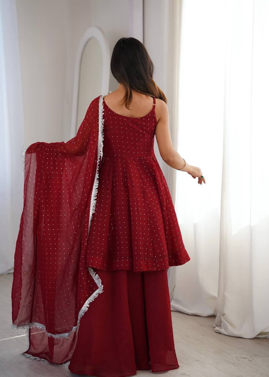 Maroon Embellished Salwar Suit Set with Dupatta | Elegant Ethnic Wear for Women - Vastra