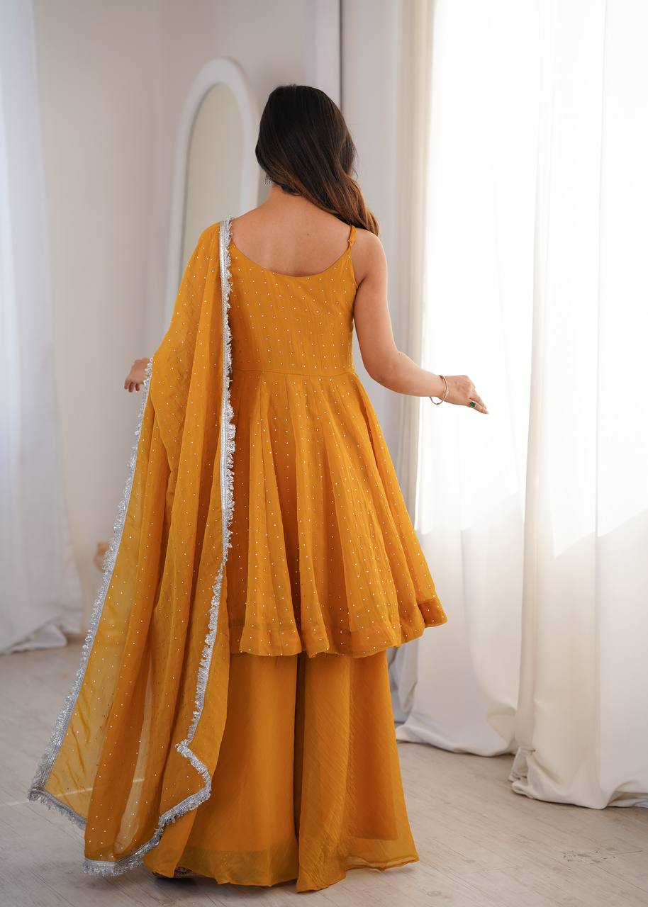 Mustard Yellow Embellished Salwar Suit Set with Dupatta | Elegant Ethnic Wear for Women - Vastra