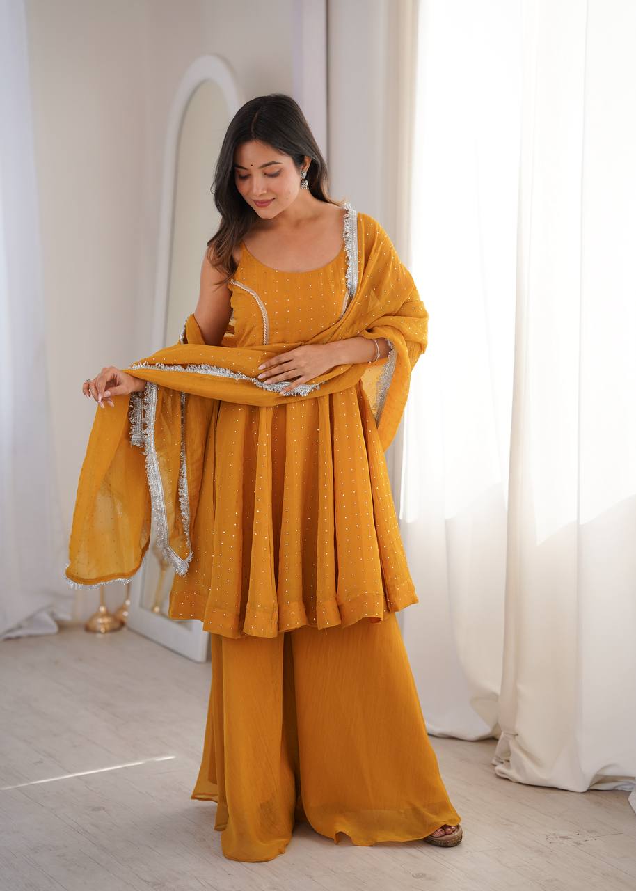 Mustard Yellow Embellished Salwar Suit Set with Dupatta | Elegant Ethnic Wear for Women - Vastra