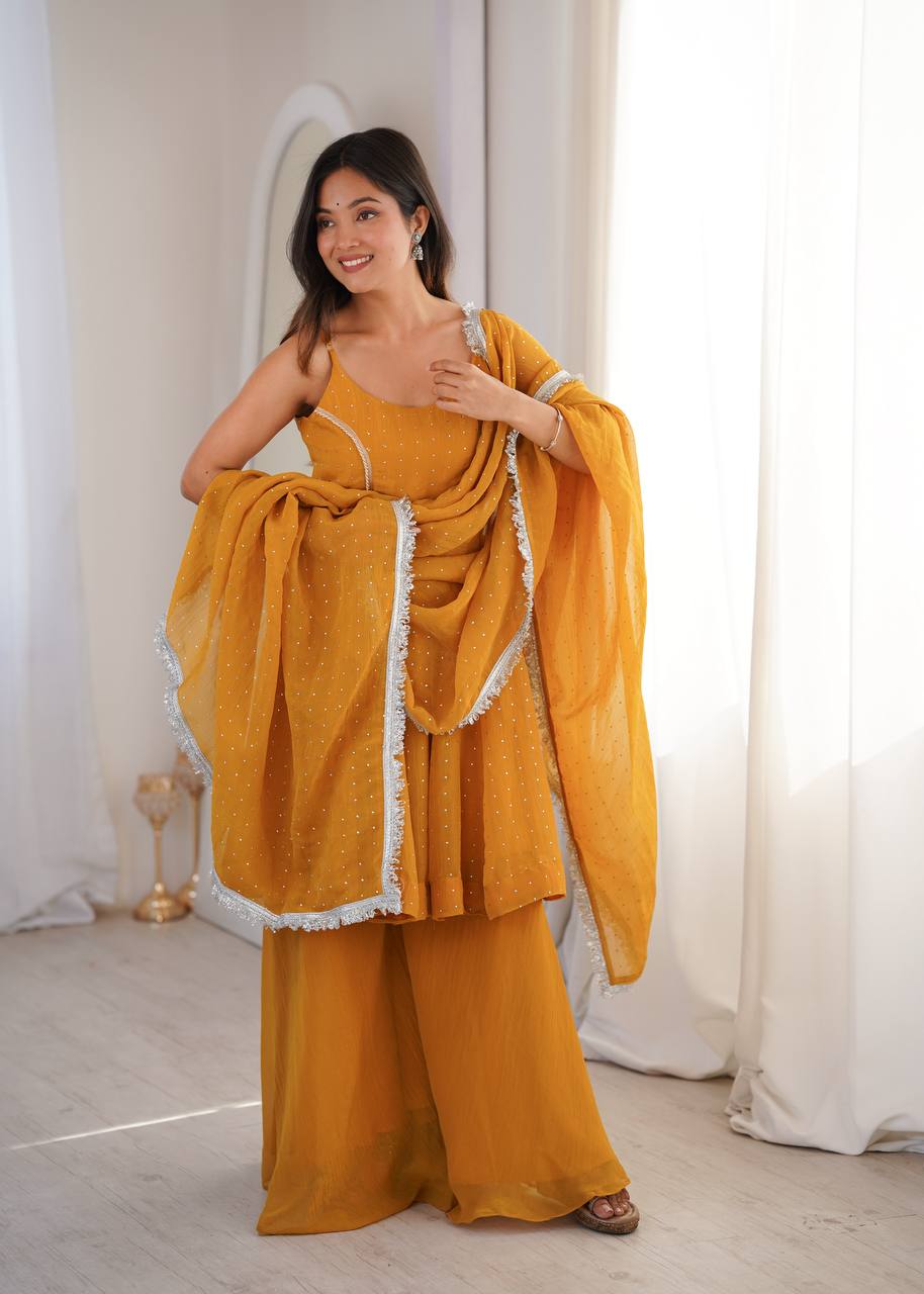 Mustard Yellow Embellished Salwar Suit Set with Dupatta | Elegant Ethnic Wear for Women - Vastra