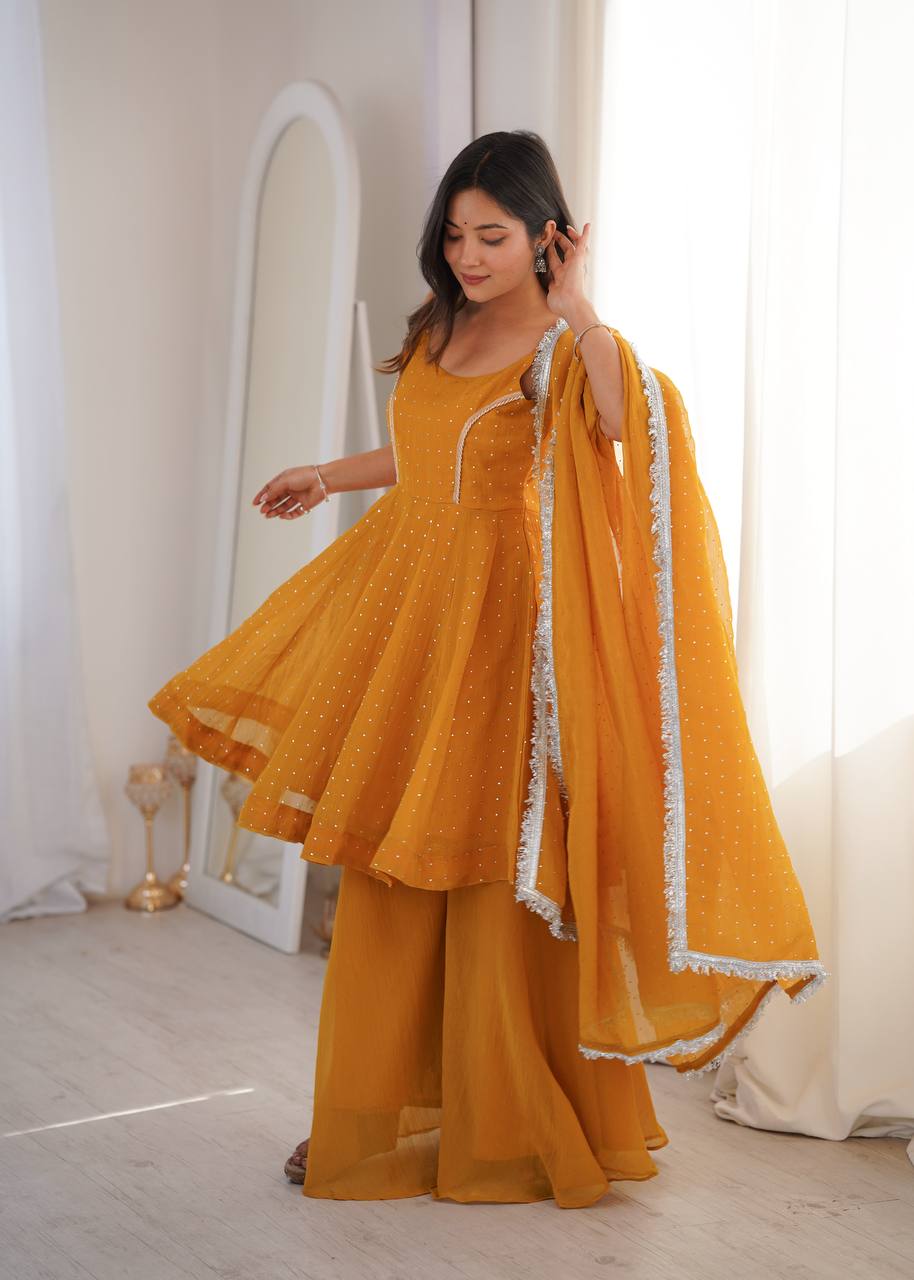 Mustard Yellow Embellished Salwar Suit Set with Dupatta | Elegant Ethnic Wear for Women - Vastra