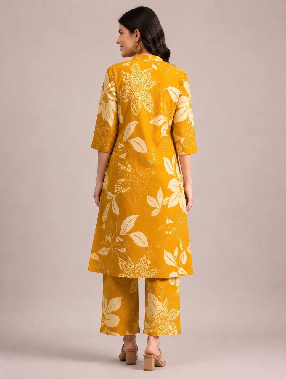 Ruhi Mustard Yellow Floral Printed Kurta Pant Set | Stylish Ethnic Wear - Vastra