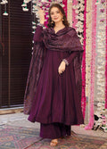 Wine Purple Anarkali Suit for Women | Embroidered Kurta with Bottom & Printed Dupatta - Vastra