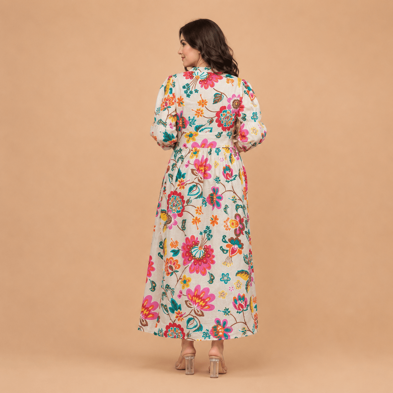 Women’s Floral Printed Midi Dress – V-Neck 3/4 Sleeve Casual Summer Dress for Women - Vastra