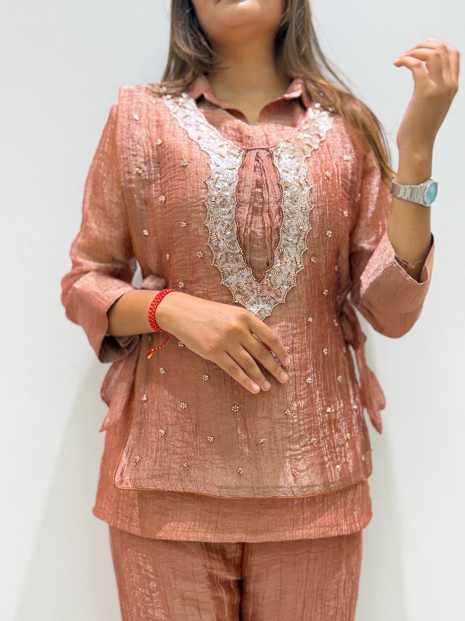 Women’s Salsa Silk Embroidered Shirt, Shrug & Pant Set | Premium 3-Piece Party Wear Co-Ord Set - Vastra