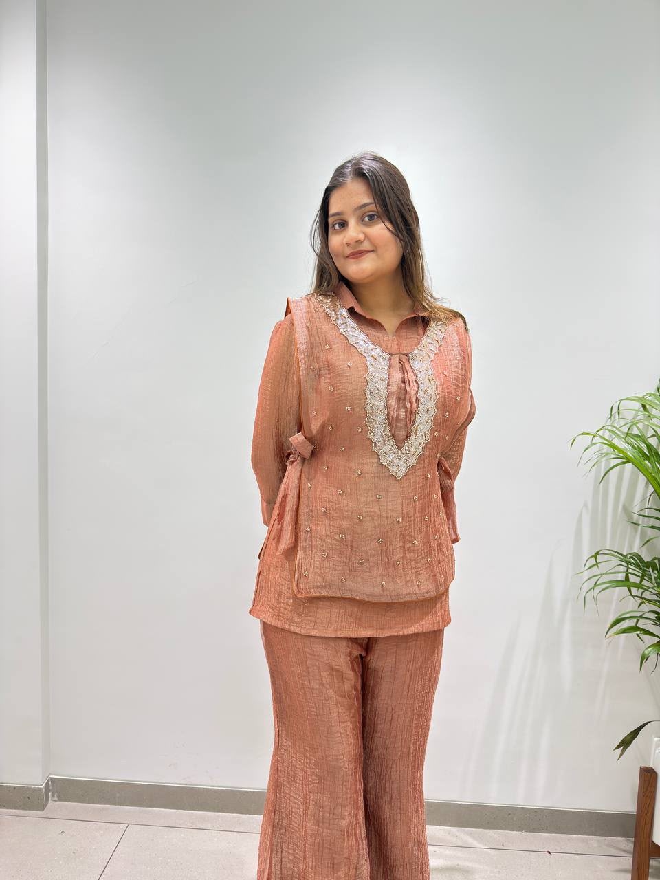 Women’s Salsa Silk Embroidered Shirt, Shrug & Pant Set | Premium 3-Piece Party Wear Co-Ord Set - Vastra