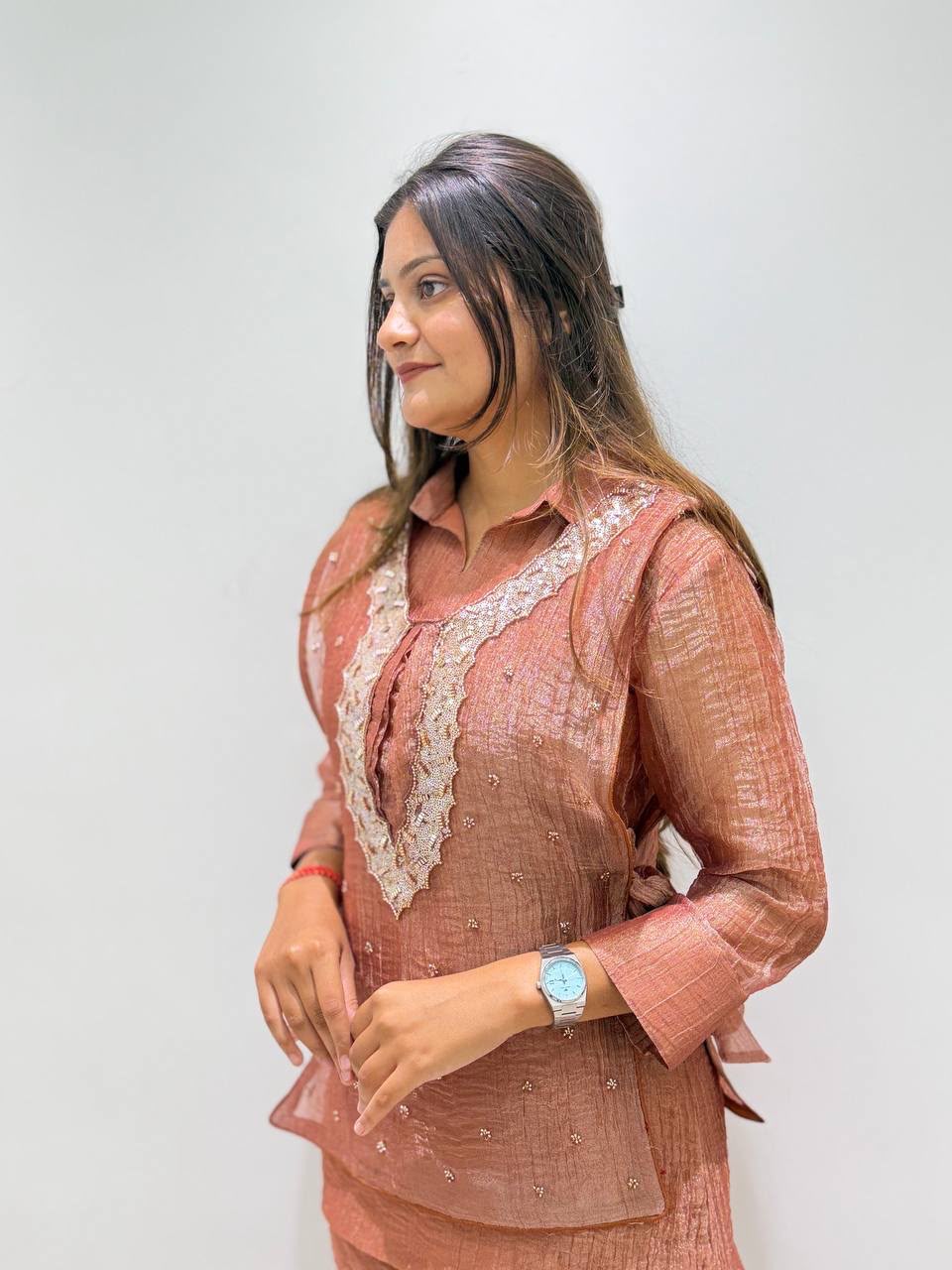 Women’s Salsa Silk Embroidered Shirt, Shrug & Pant Set | Premium 3-Piece Party Wear Co-Ord Set - Vastra