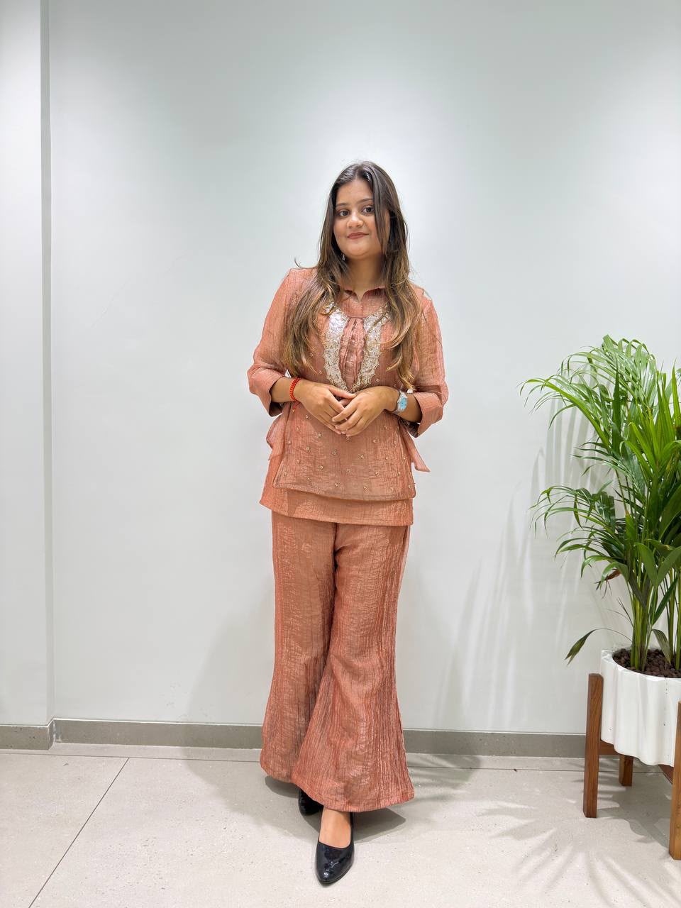 Women’s Salsa Silk Embroidered Shirt, Shrug & Pant Set | Premium 3-Piece Party Wear Co-Ord Set - Vastra