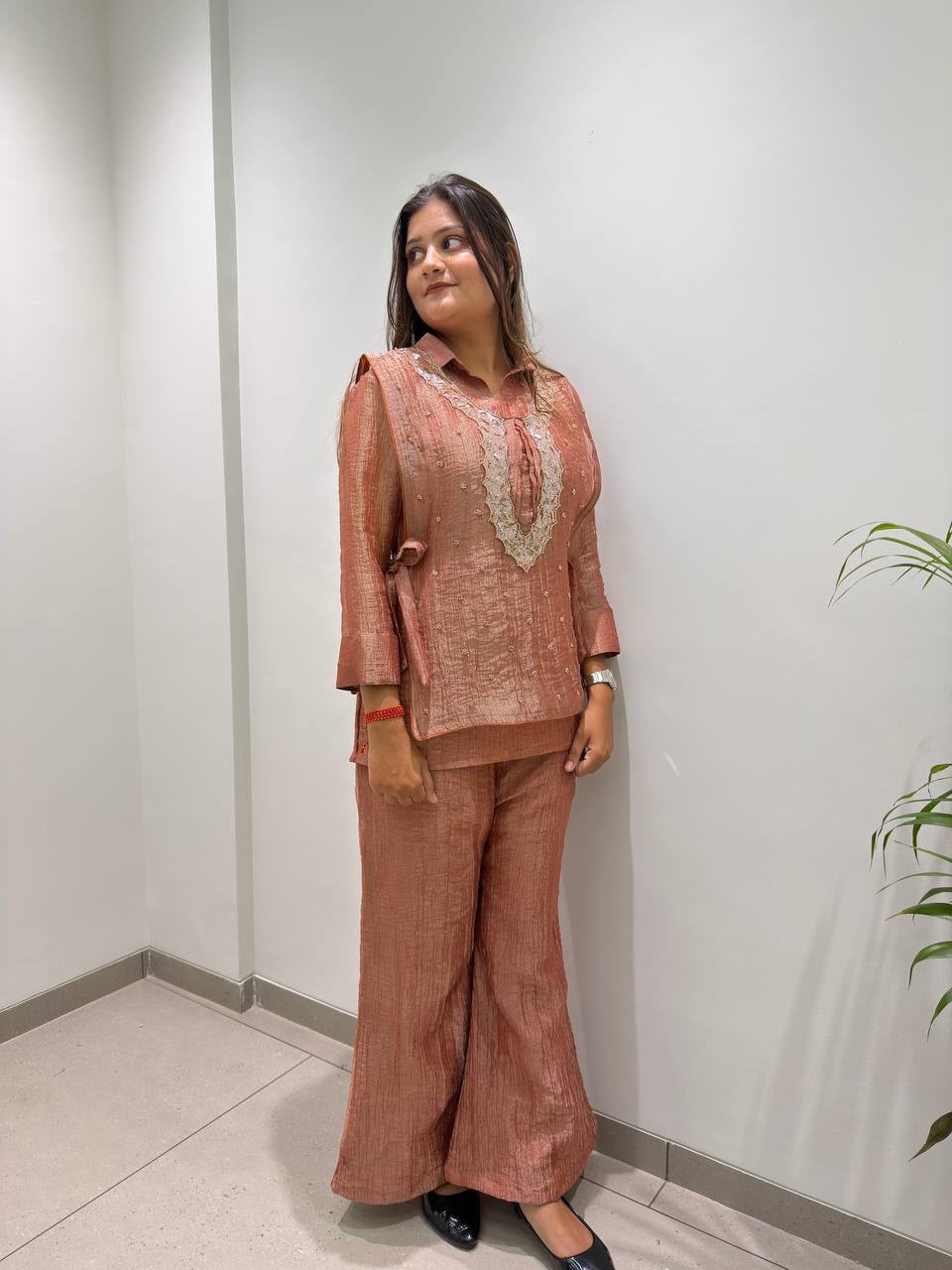 Women’s Salsa Silk Embroidered Shirt, Shrug & Pant Set | Premium 3-Piece Party Wear Co-Ord Set - Vastra